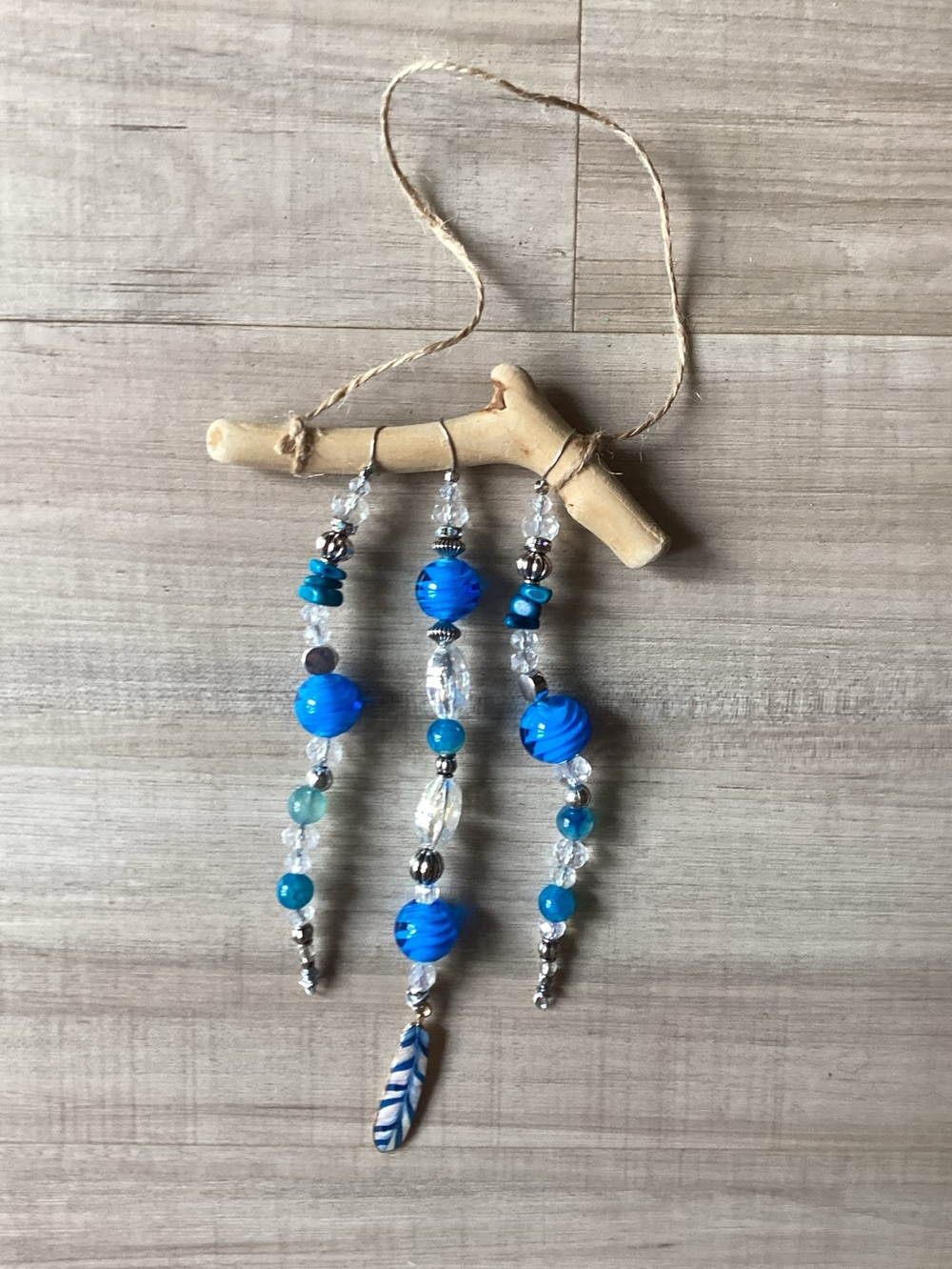 New Handmade Beaded Sun Catcher with Wire, Driftwood